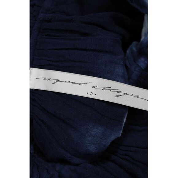 Raquel Allegra Womens Tie Dye Print Short Sleeves Blouse Navy Blue Cotton Size 2 - Picture 6 of 6